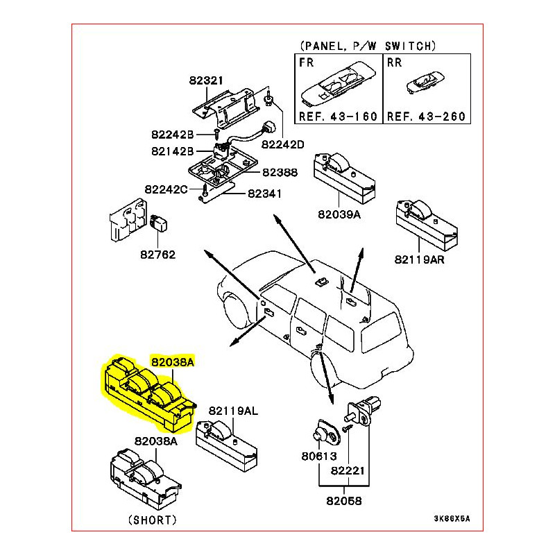 Bouton Interrupteur Lève Vitre Avant ou Arrière Passager Pajero 2 Court et  Long